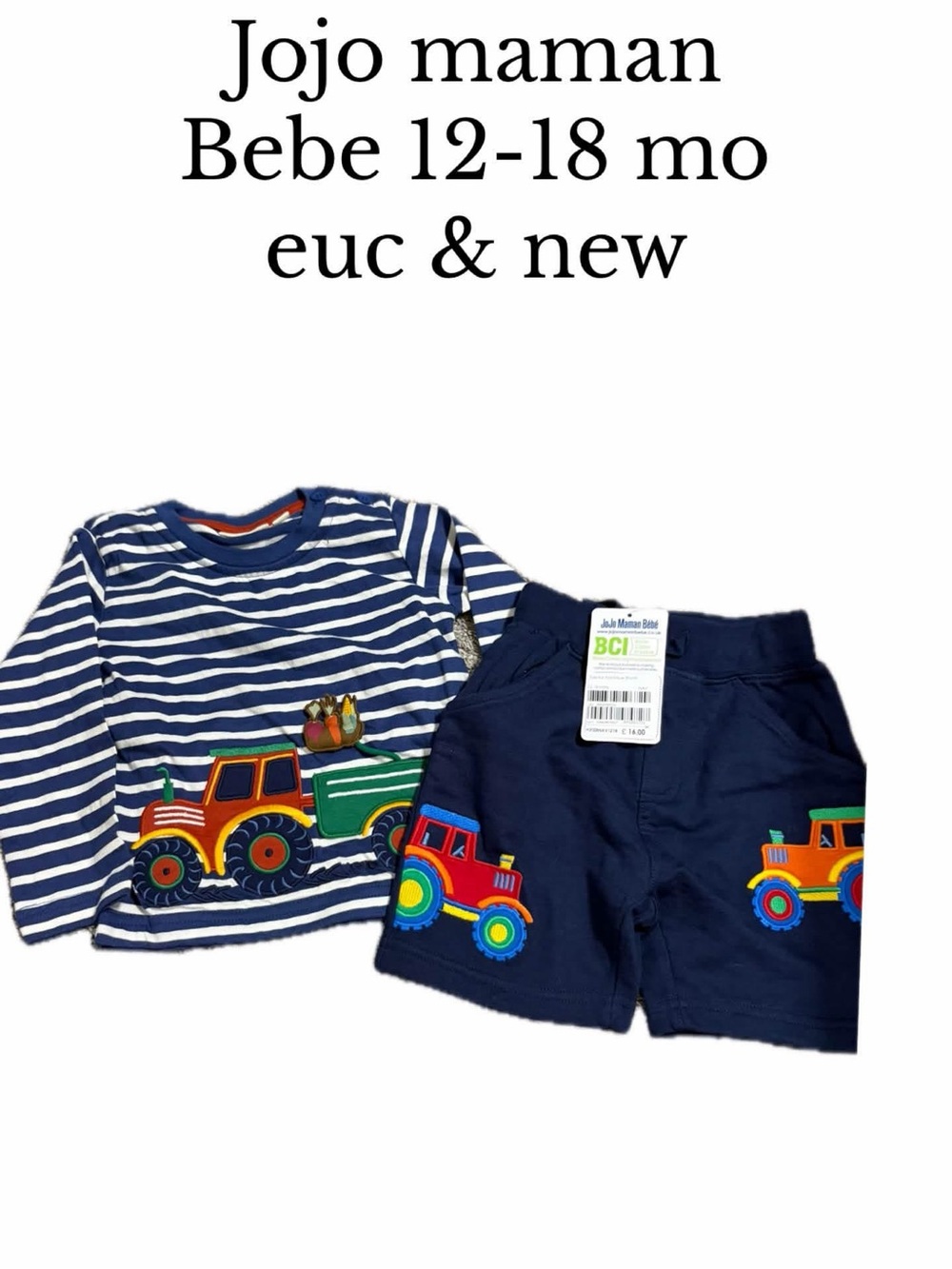 Jojo maman Bebe 12-18 month tractor shirt & shorts bundle